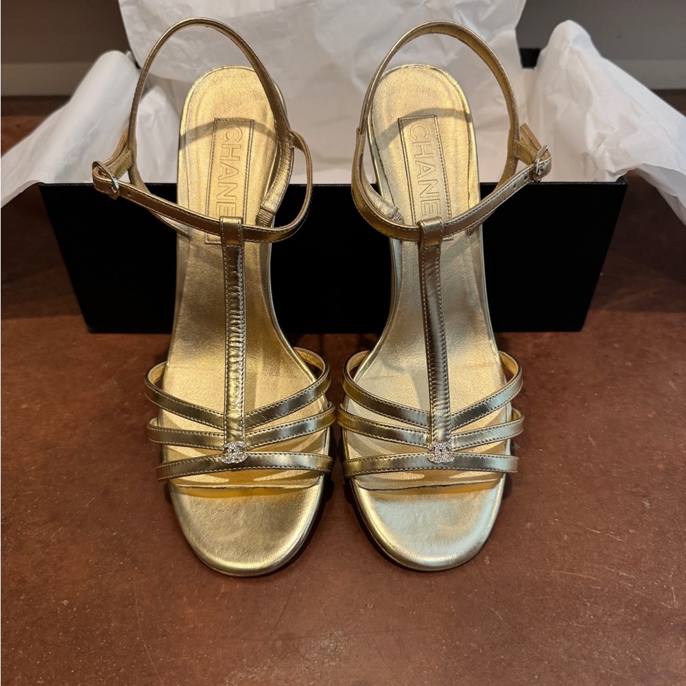 Chanel Gold Strappy Sandals